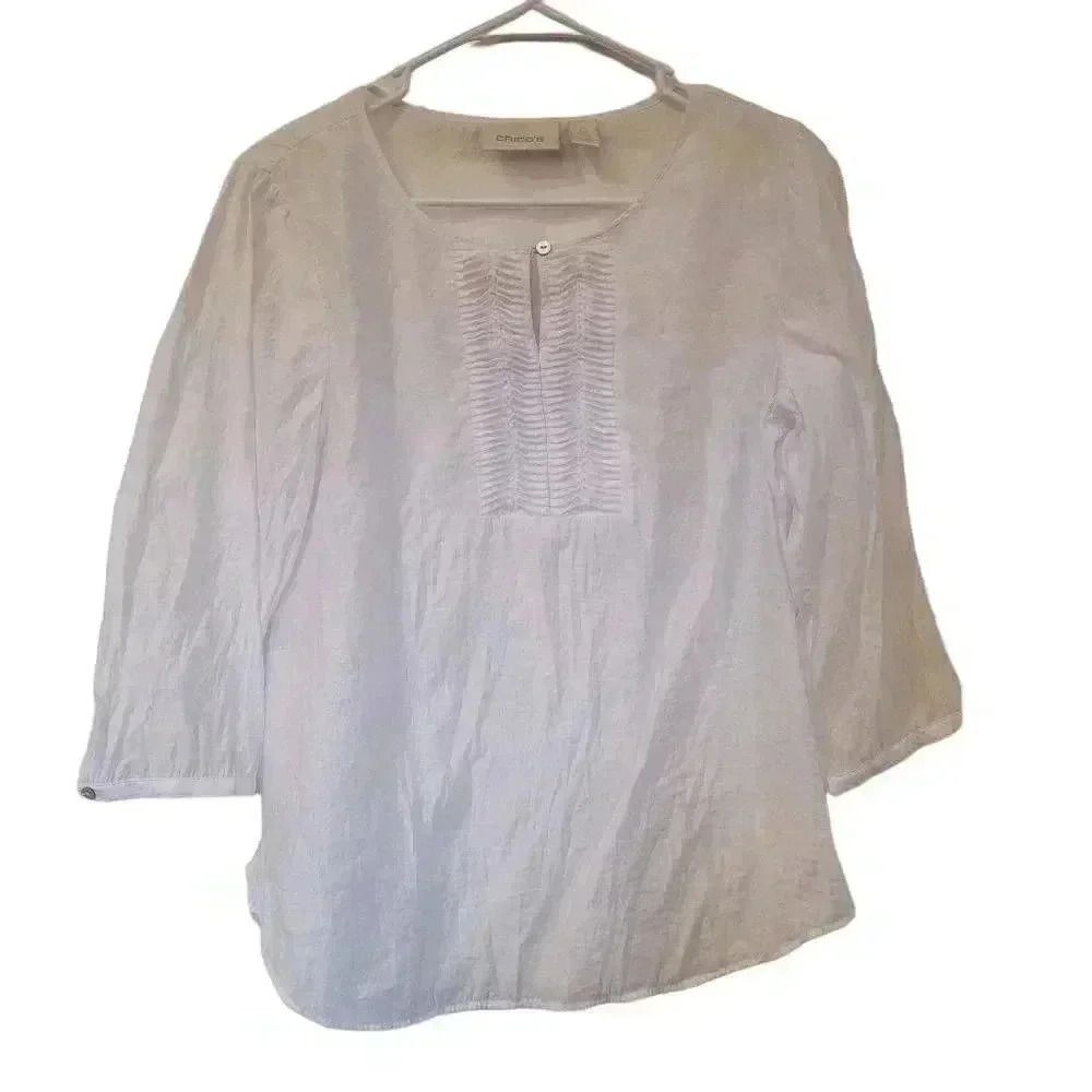 Chicos Women’s Boho Tunic Top White Cotton